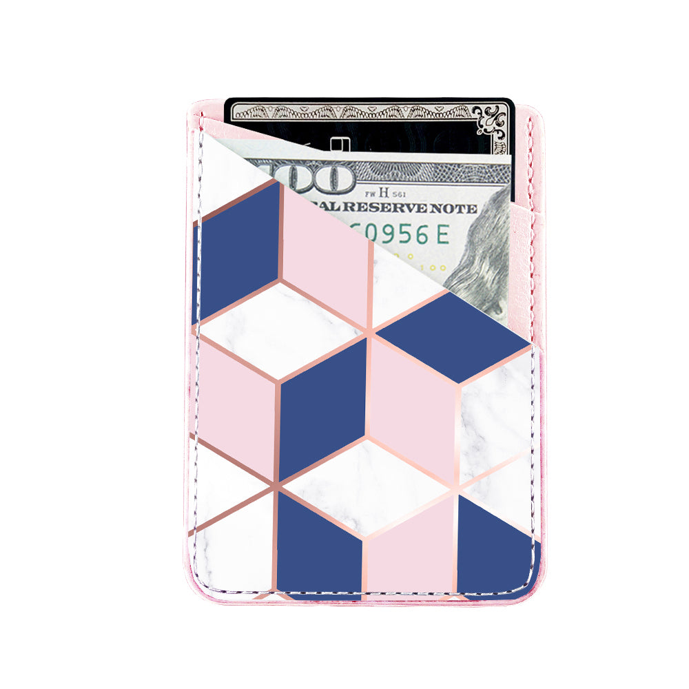 Navy Blue Pink Marble Phone Card Holder