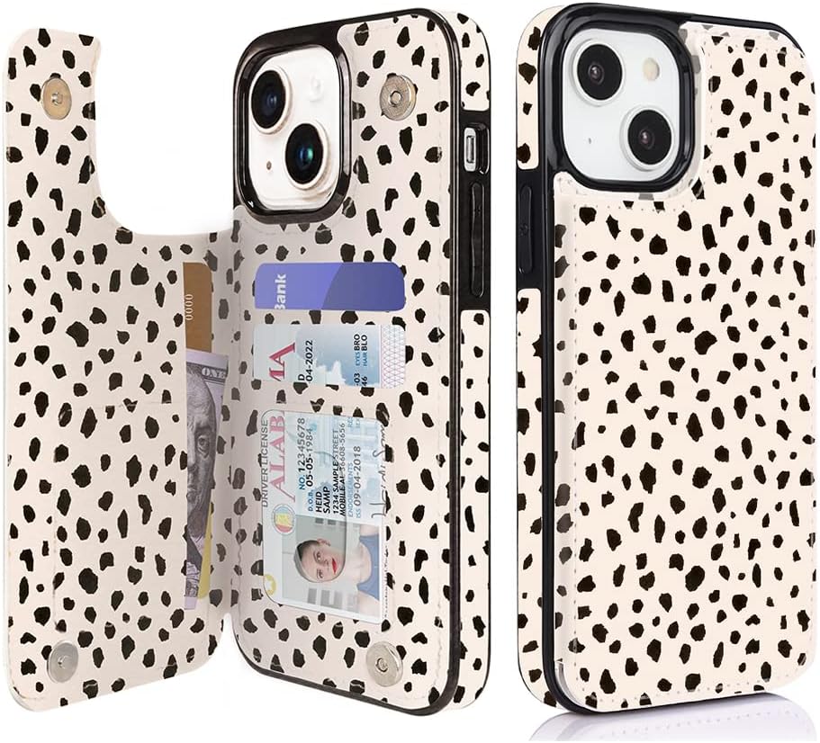 Dalmatian Spot RFID Flip Wallet Case for iPhone 17–12 – Card Holder & Kickstand – product view 9