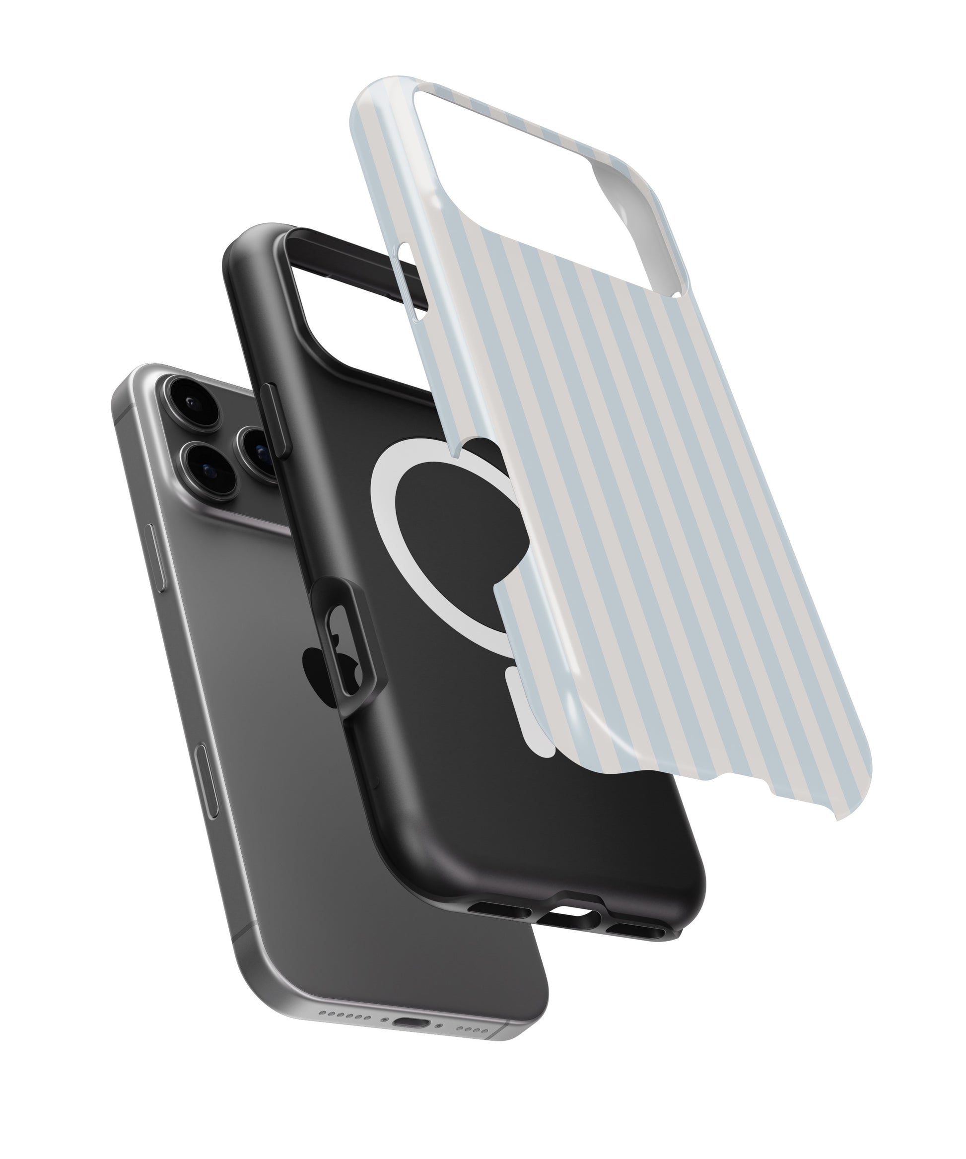 Powder Blue White Vertical Stripe MagSafe iPhone Tough Case - i17PMT p11