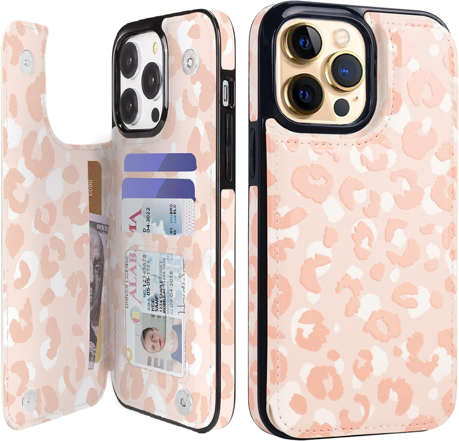 Leather Flip Wallet Case for iPhone 14 – 3–4 Card Slots & Kickstand (Style 1) – product image 1