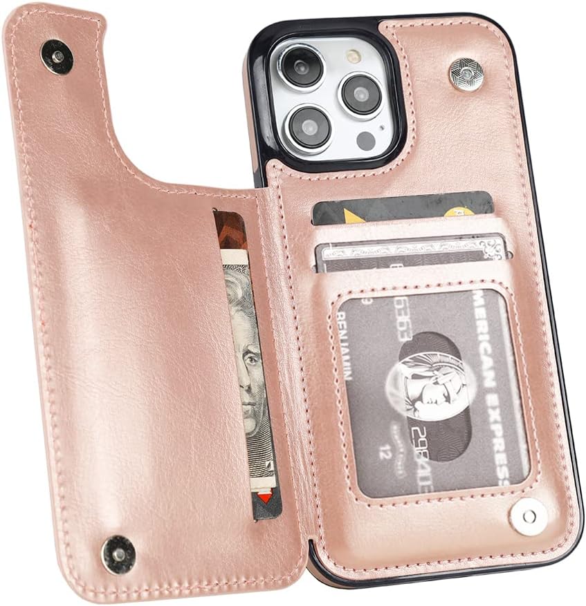 uCOLOR Flip Leather Wallet Case Card Holder Compatible with iPhone 12/iPhone 12 Pro 5G 6.1/iPhone 12 Pro Max 6.7" inch Women and Girls with Card Holder Kickstand