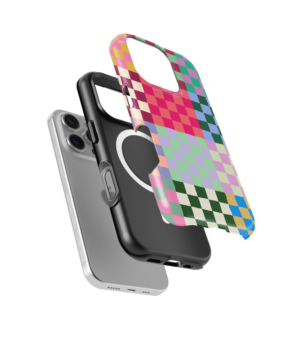 Personalized Vibrant Mosaic Check iPhone 17 Case | Custom Name MagSafe Shockproof Case for iPhone 17 Pro Max, 17 Pro & 17 Air