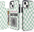 Mint Wavy Checkerboard Flip Wallet Case for iPhone 17–14 – Card Holder & Kickstand – product view 11