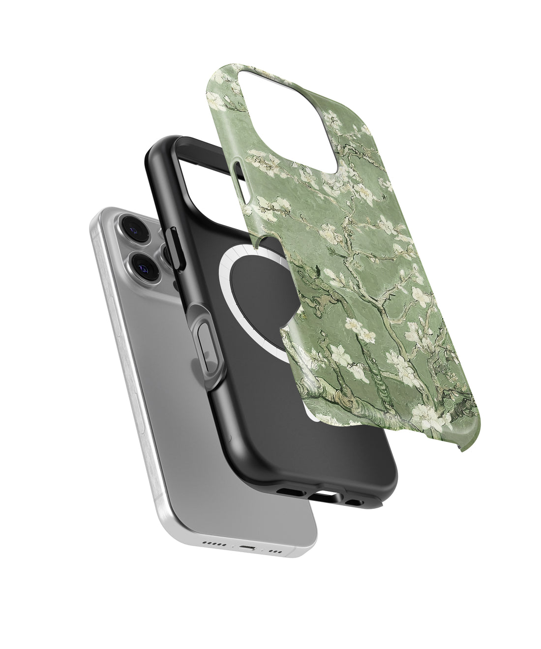 Personalized Vincent Van Gogh Almond Blossom Sage Green iPhone 17 Case | Custom Name MagSafe Shockproof Case for iPhone 17 Pro Max, 17 Pro & 17 Air