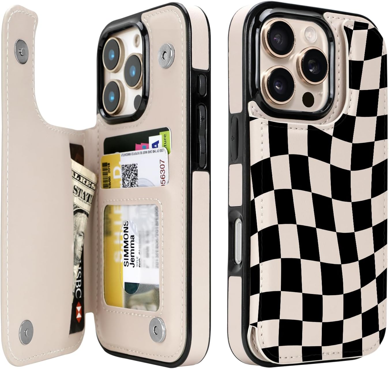 Dune Mirage Checkered RFID Flip Wallet Case for iPhone 17–12 – Card Holder & Kickstand – product image 6