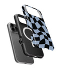 Powder Blue Black Wavy Checkered MagSafe iPhone Tough Case - i17PMT p11
