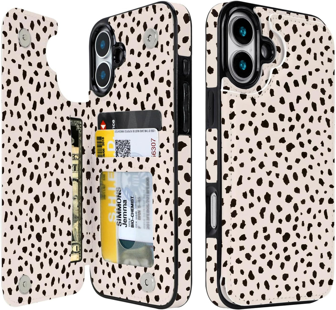 Dalmatian Spot RFID Flip Wallet Case for iPhone 17-12 Series - Dalmatian spot RFID card holder wallet case