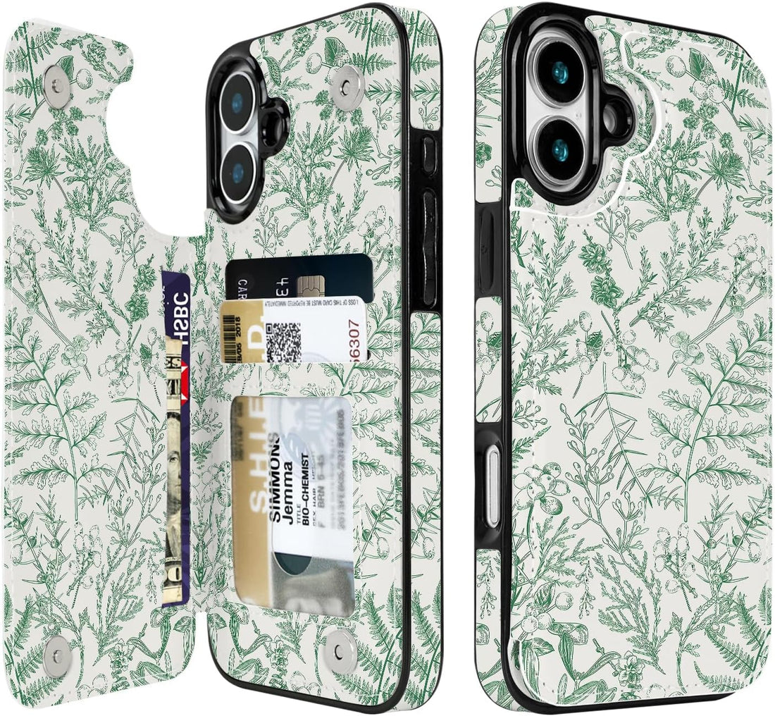 Floral Flip Wallet Case for iPhone 17/16/15/14 Series with Card Holder