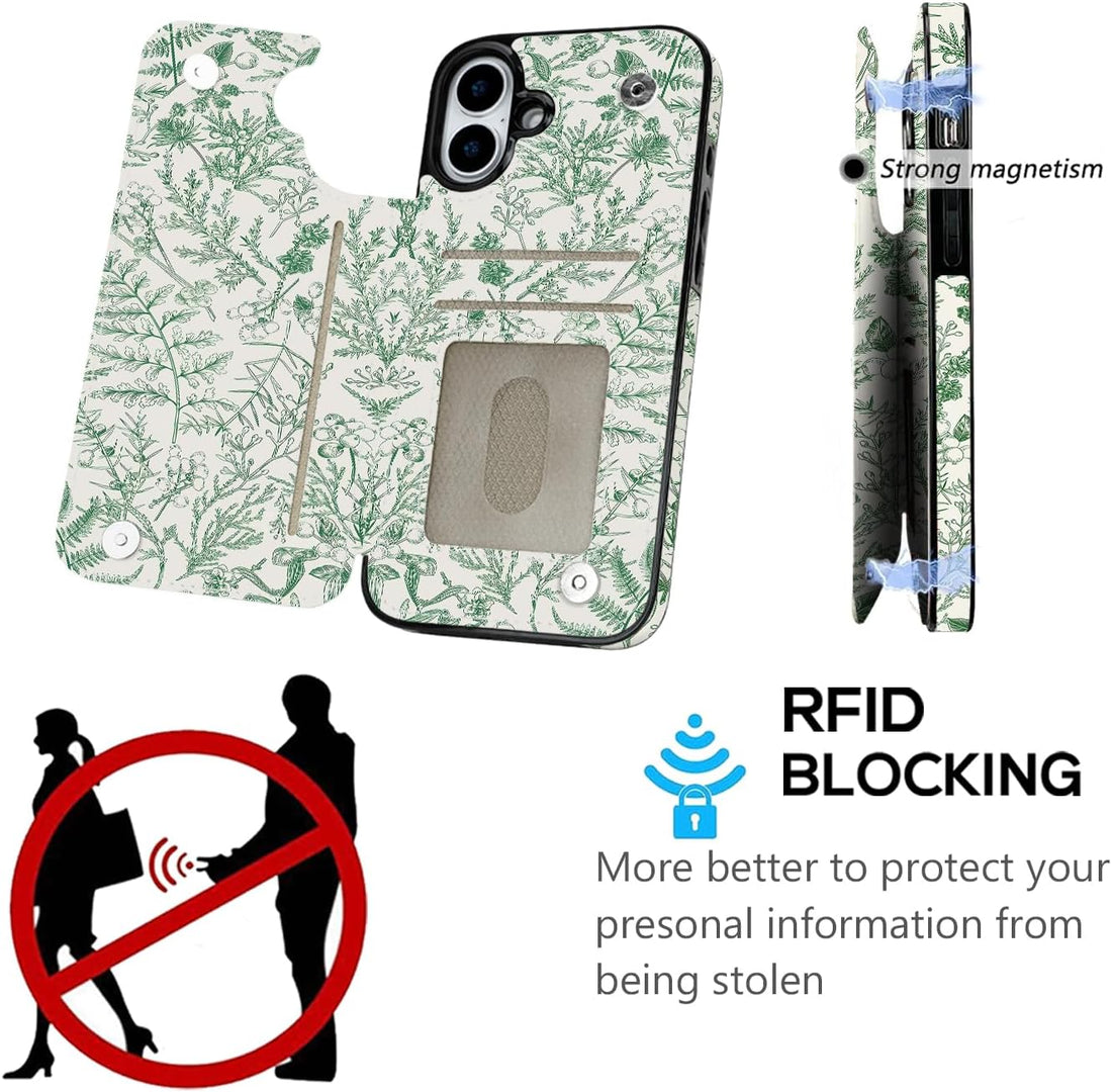 Floral Flip Wallet Case for iPhone 17–14 with Card Holder – Kickstand – product image 1