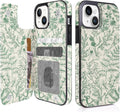 Floral Flip Wallet Case for iPhone 17–14 with Card Holder – Kickstand - iPhone 14 exact model view, non-MagSafe double-buckle wallet case [OB899-iPhone-14-B0GVDWFBB1]