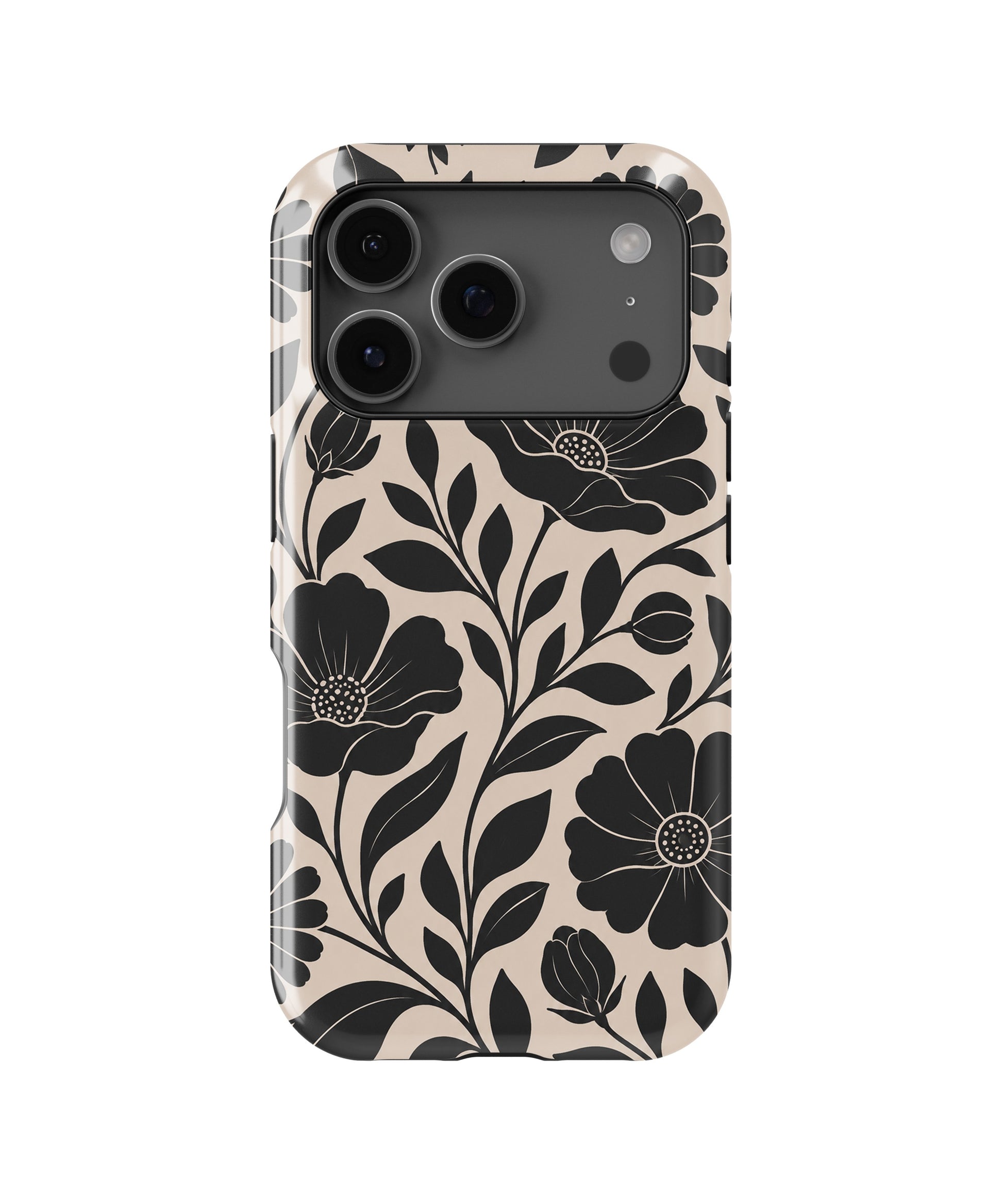 Black botanical floral MagSafe tough case for iPhone 17 Pro