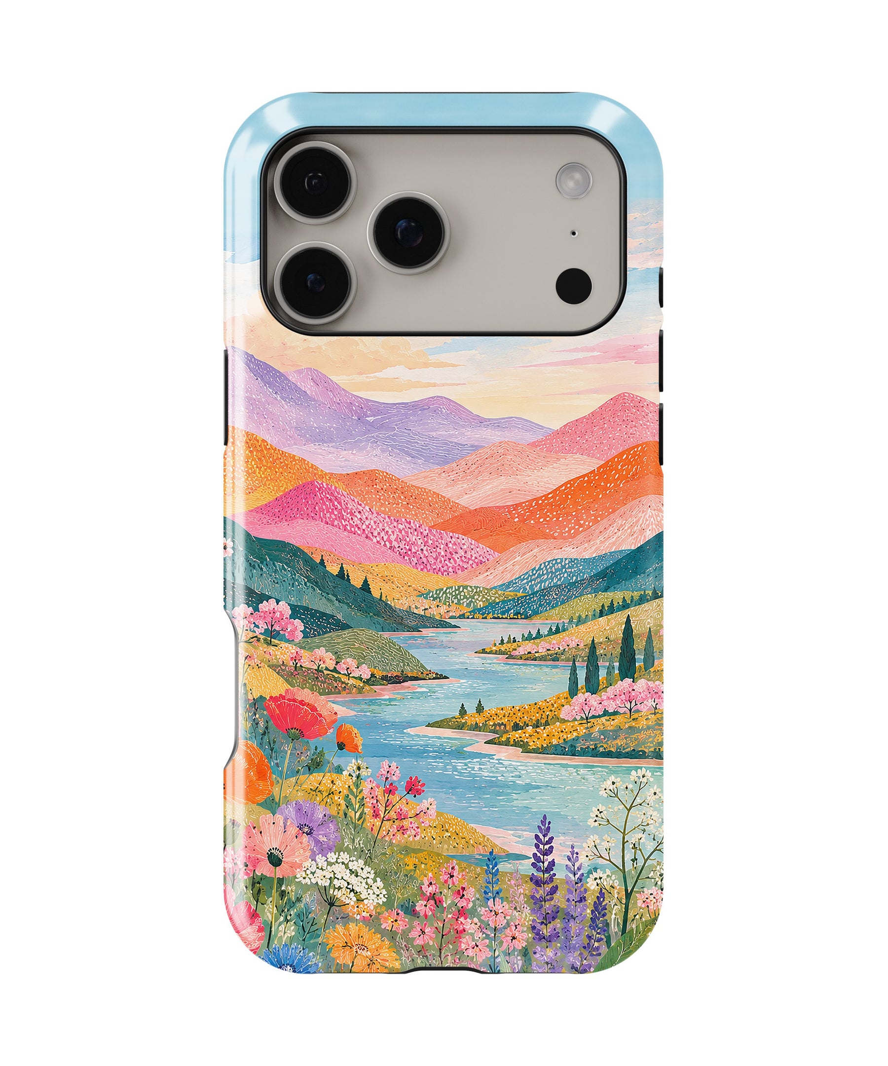Pastel Mountain Lake Floral MagSafe iPhone Tough Case