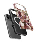 Magnolia Blossom Floral MagSafe iPhone Tough Case side and MagSafe exploded view