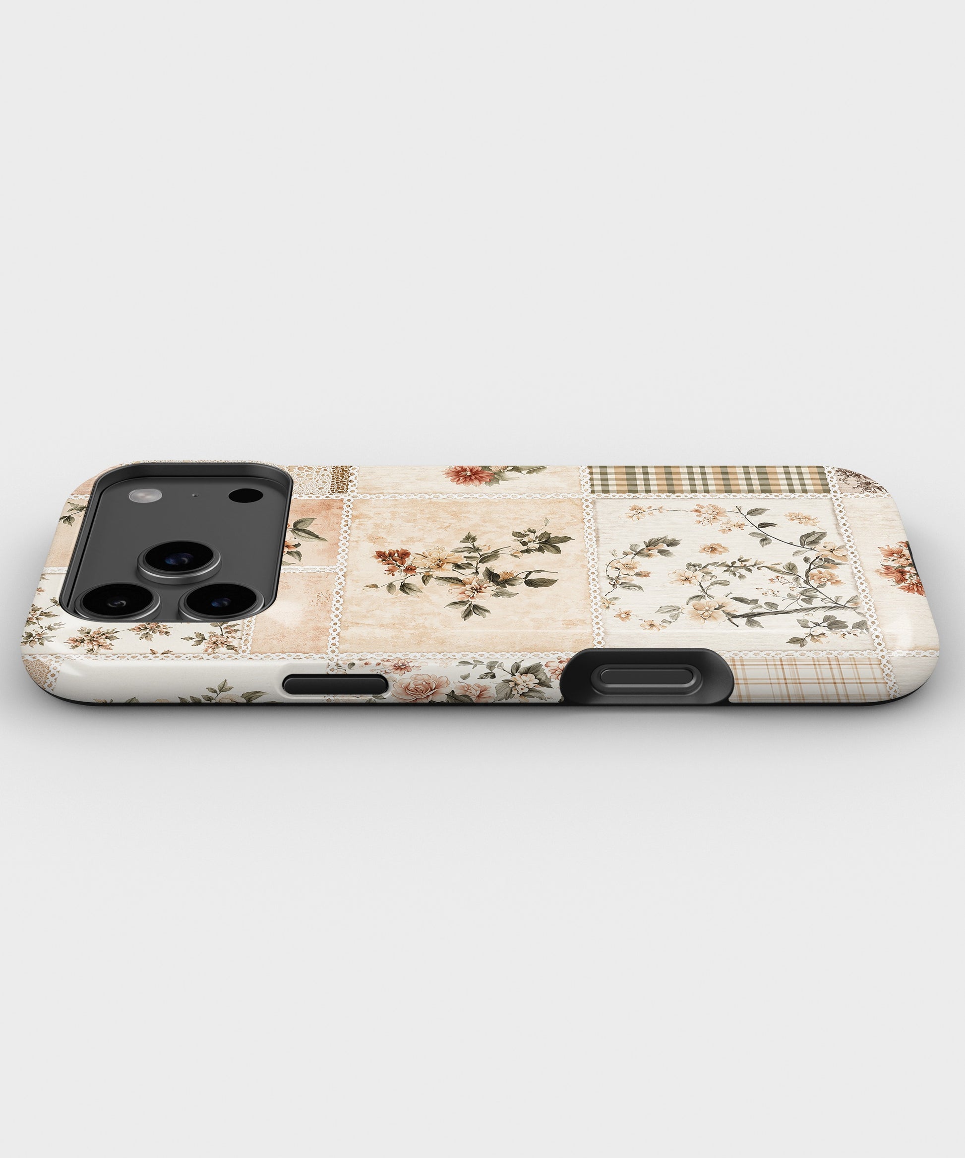 Vintage Floral Patchwork MagSafe iPhone Tough Case low angle lifestyle product view