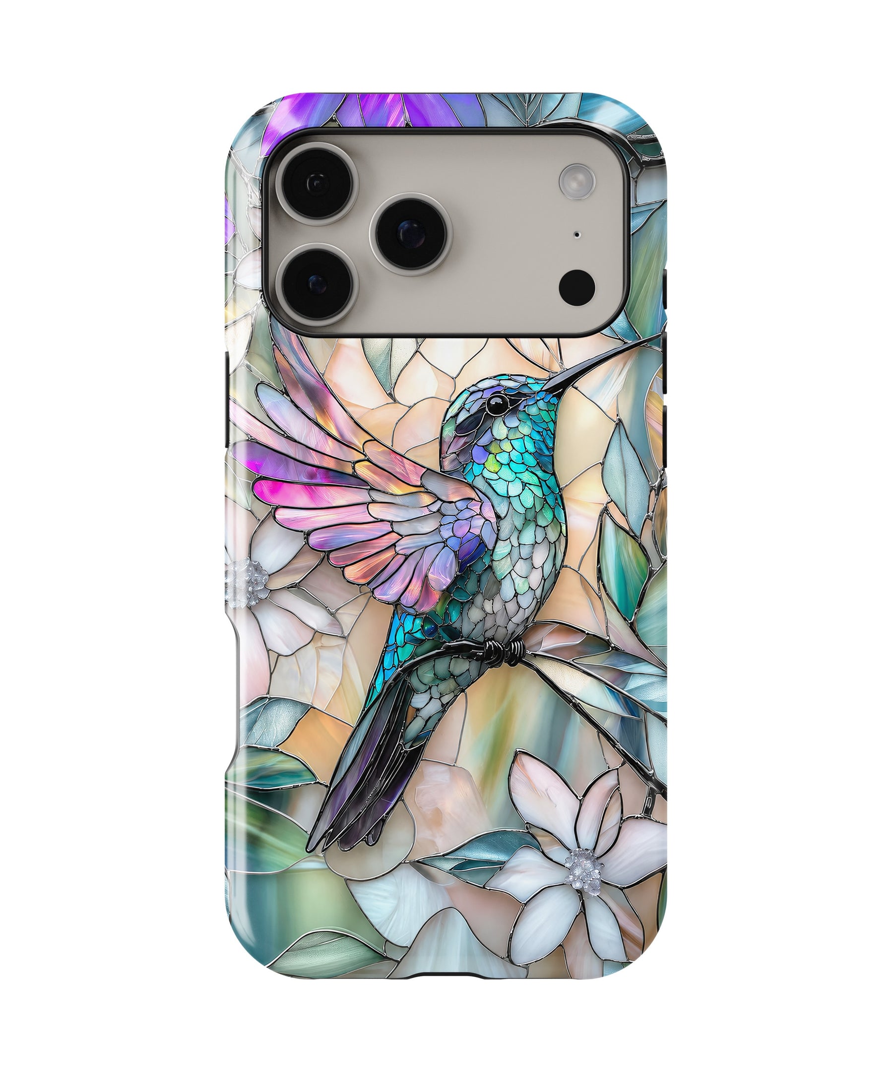 Stained Glass Hummingbird Floral MagSafe iPhone Tough Case