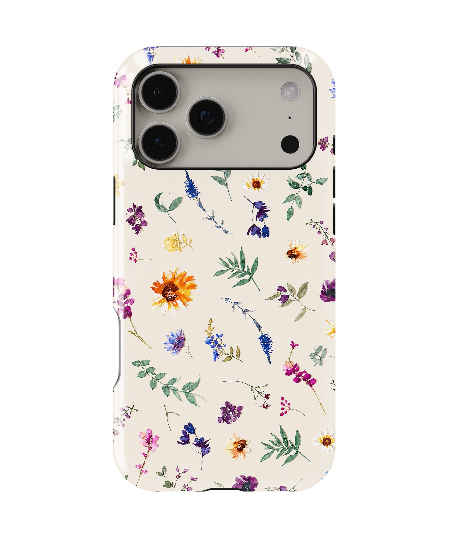 Cream Watercolor Wildflower Bee MagSafe iPhone Tough Case – Custom Name Option
