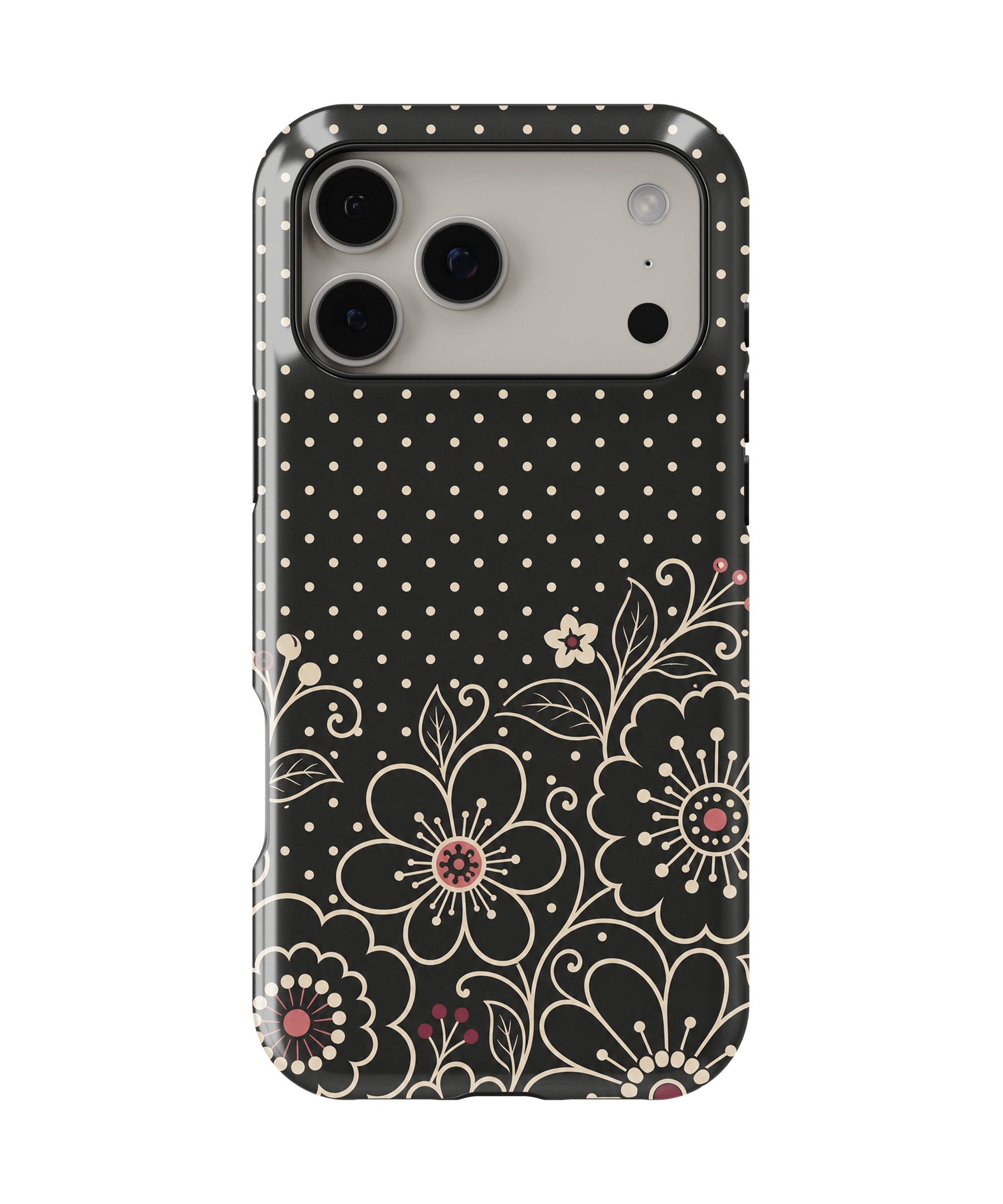 Black Cream Y2K Floral Polka Dot MagSafe iPhone Tough Case – Custom Name Option