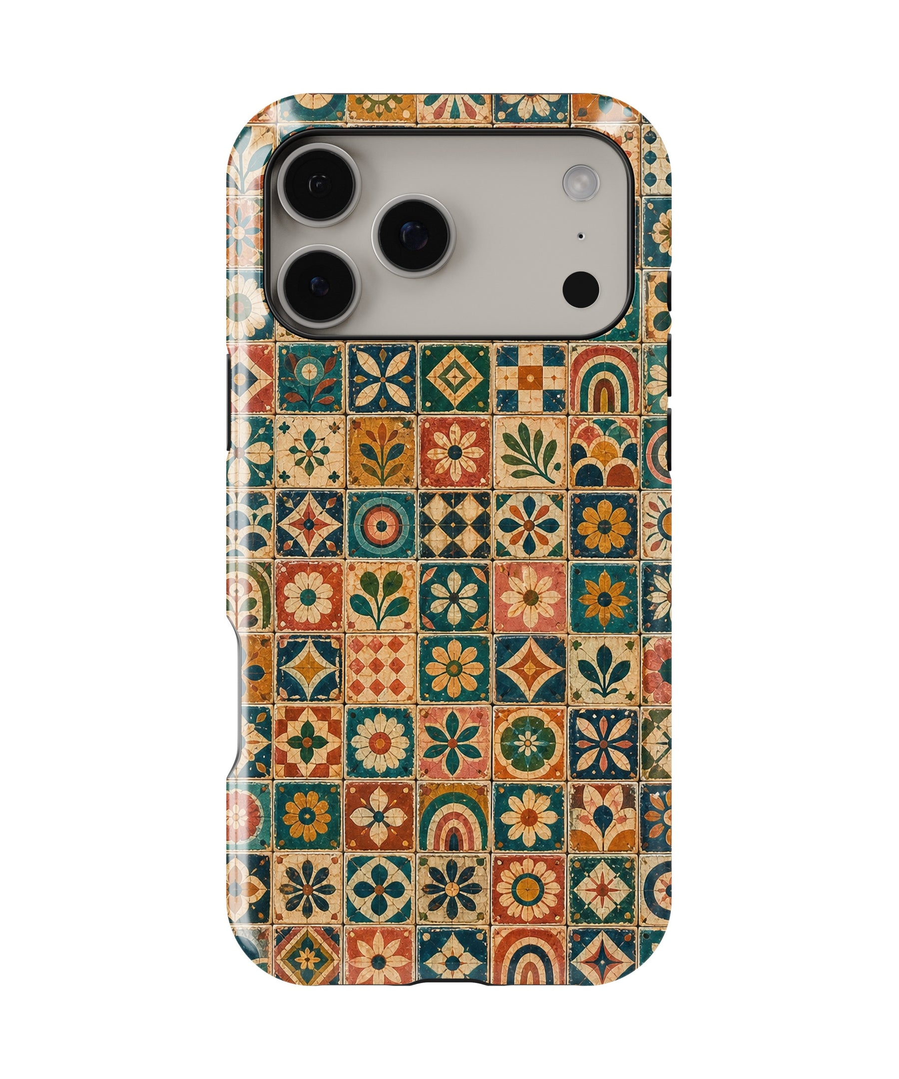Vintage Bohemian Mosaic Tile MagSafe iPhone Tough Case – Custom Name Option
