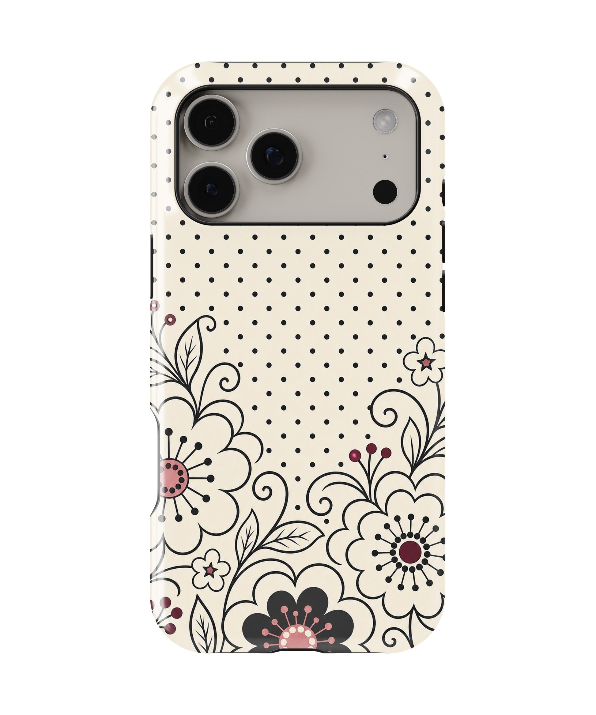 Cream black Y2K floral line art polka dot shockproof MagSafe iPhone case for iPhone 17 Pro Max