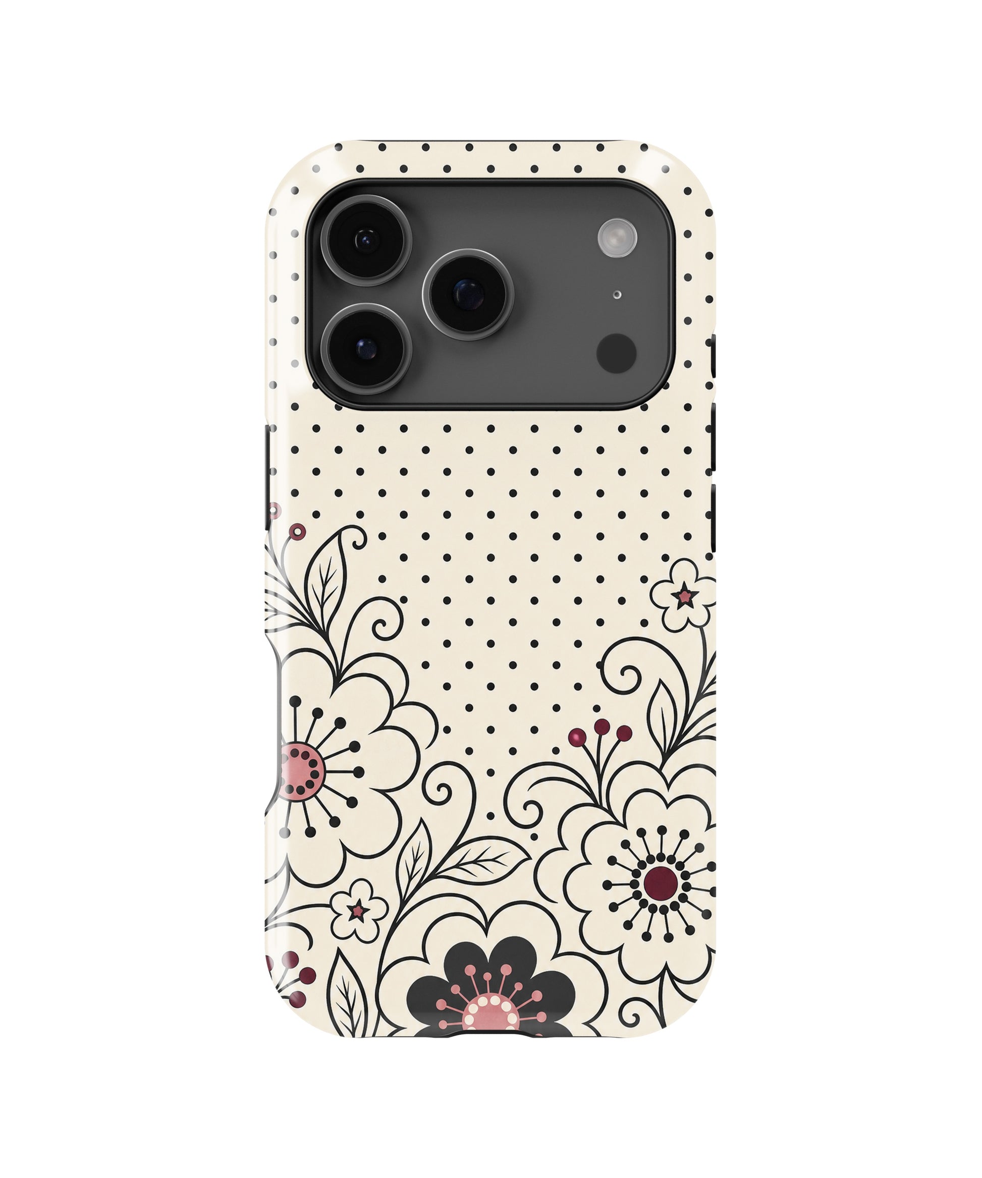 Cream black Y2K floral line art polka dot MagSafe iPhone tough case for iPhone 17 Pro
