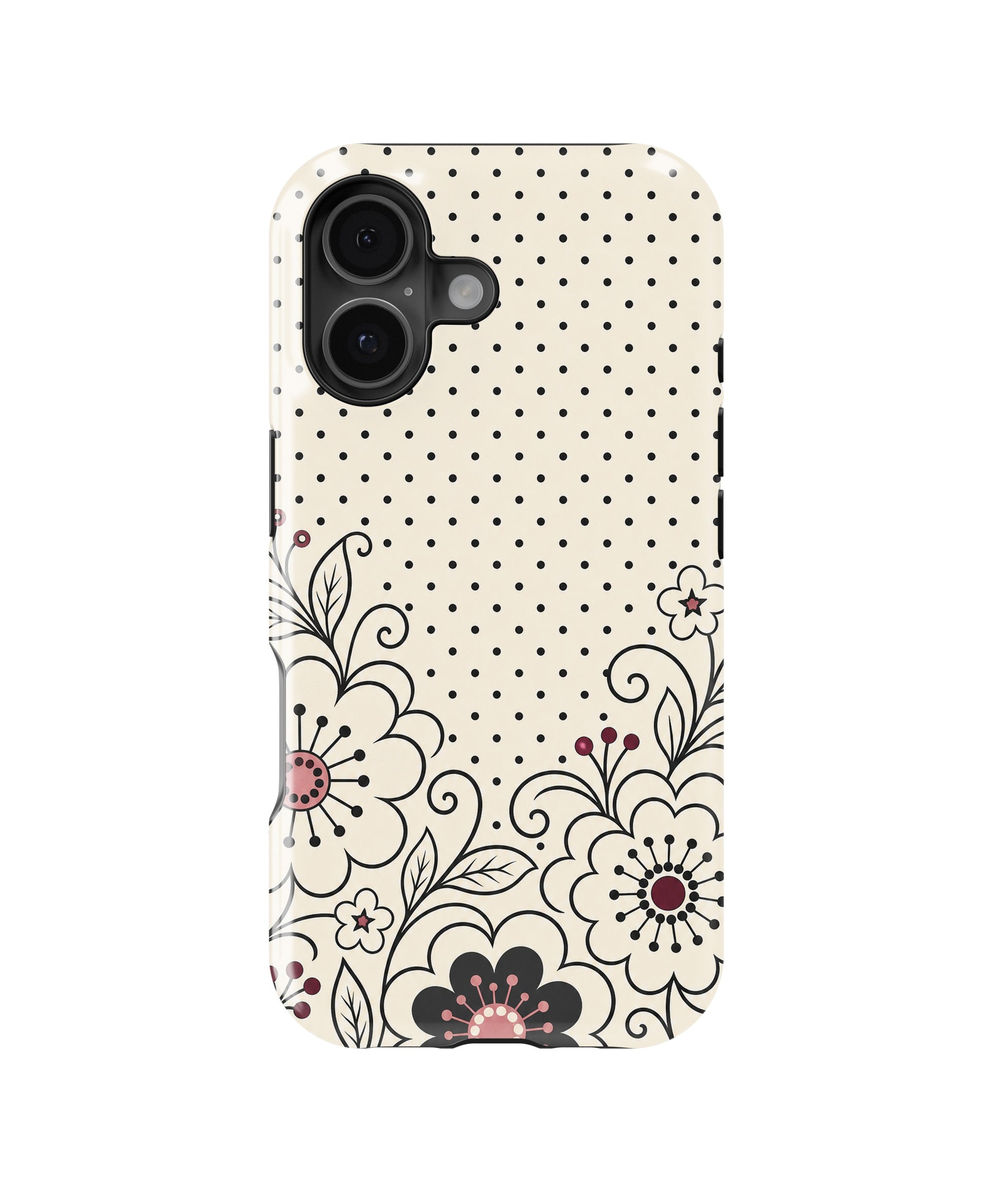 Cream black Y2K floral line art polka dot MagSafe iPhone tough case for iPhone 17
