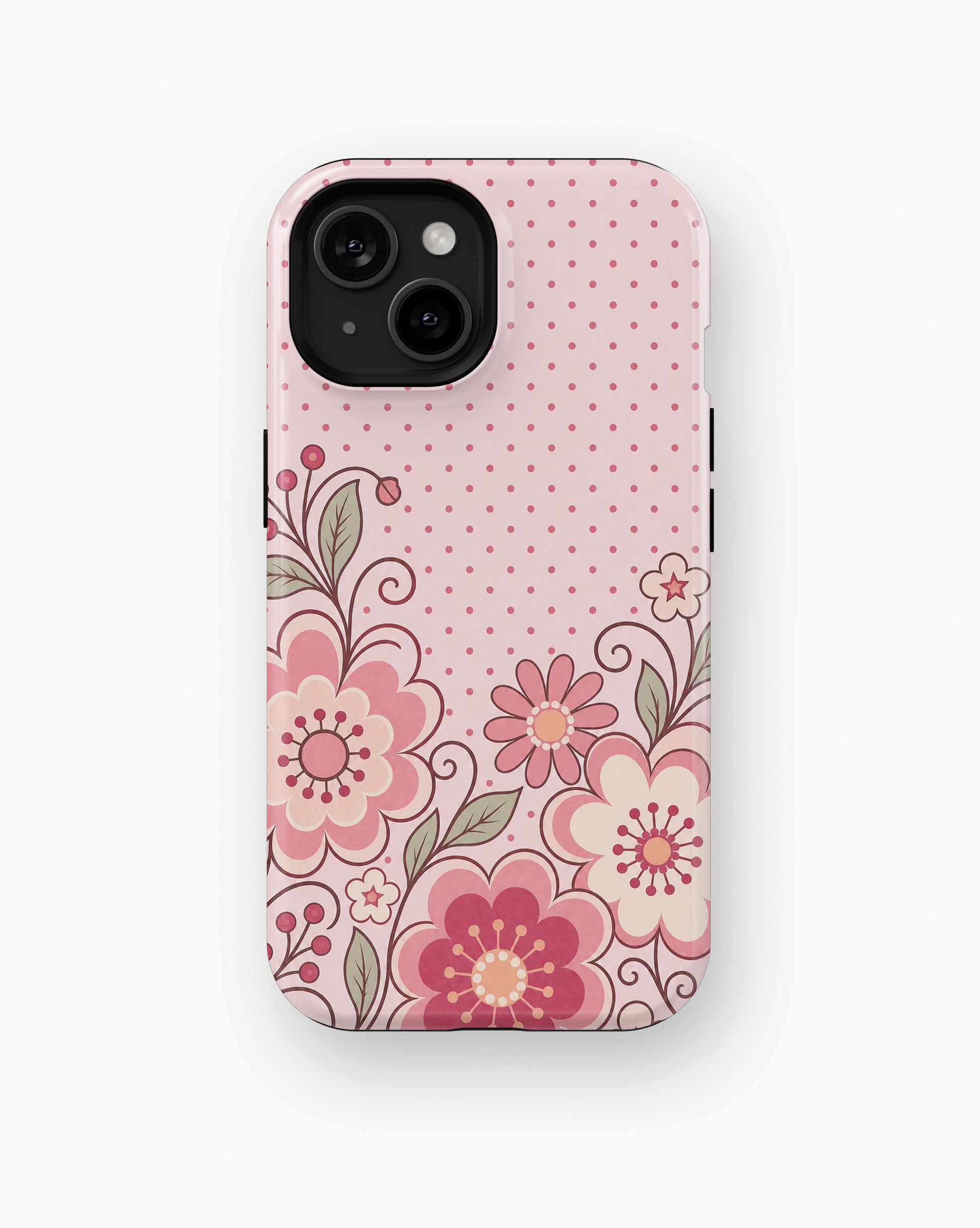 Blush pink Y2K retro floral polka dot shockproof case for standard iPhone models