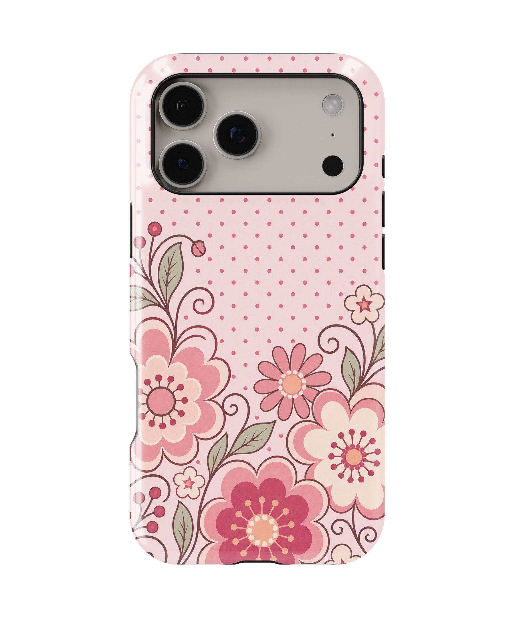 Blush Pink Y2K Floral Polka Dot MagSafe iPhone Tough Case – Custom Name Option