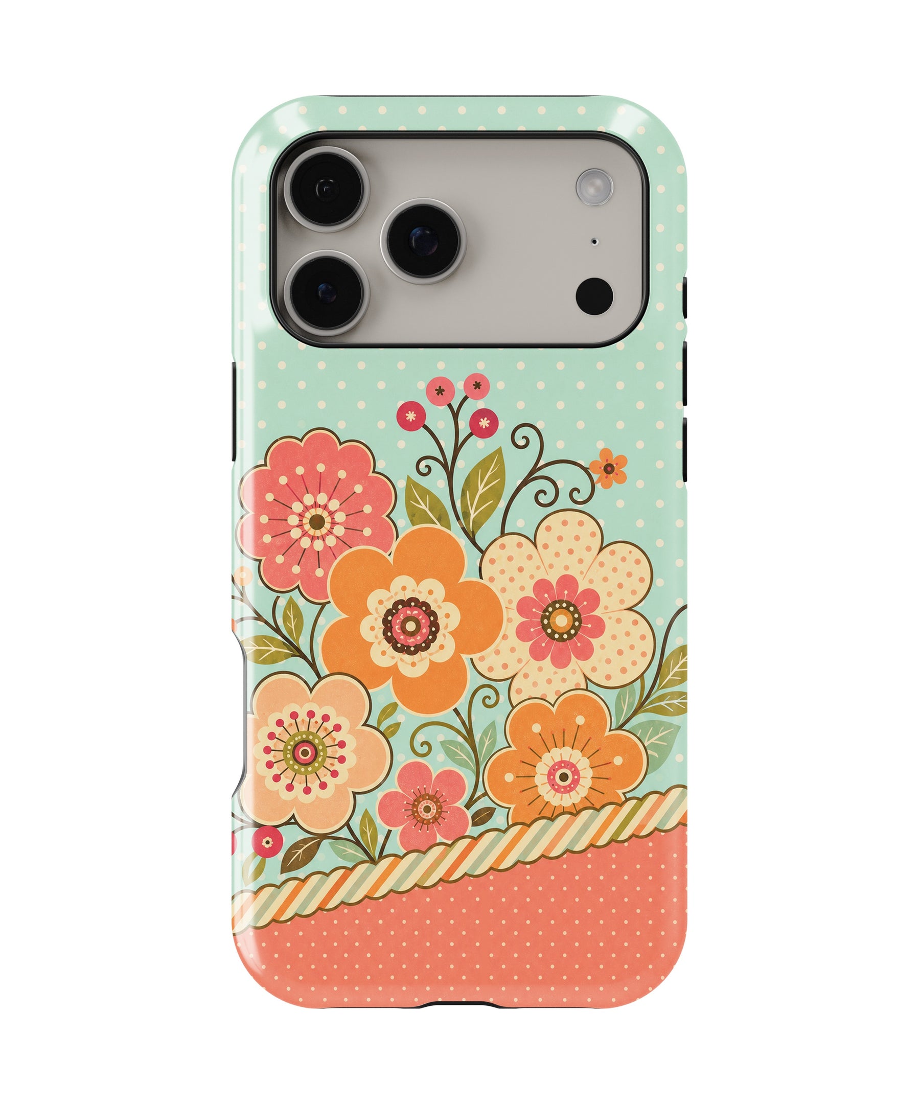 Mint Orange Y2K Floral Polka Dot MagSafe iPhone Tough Case – Custom Name Option