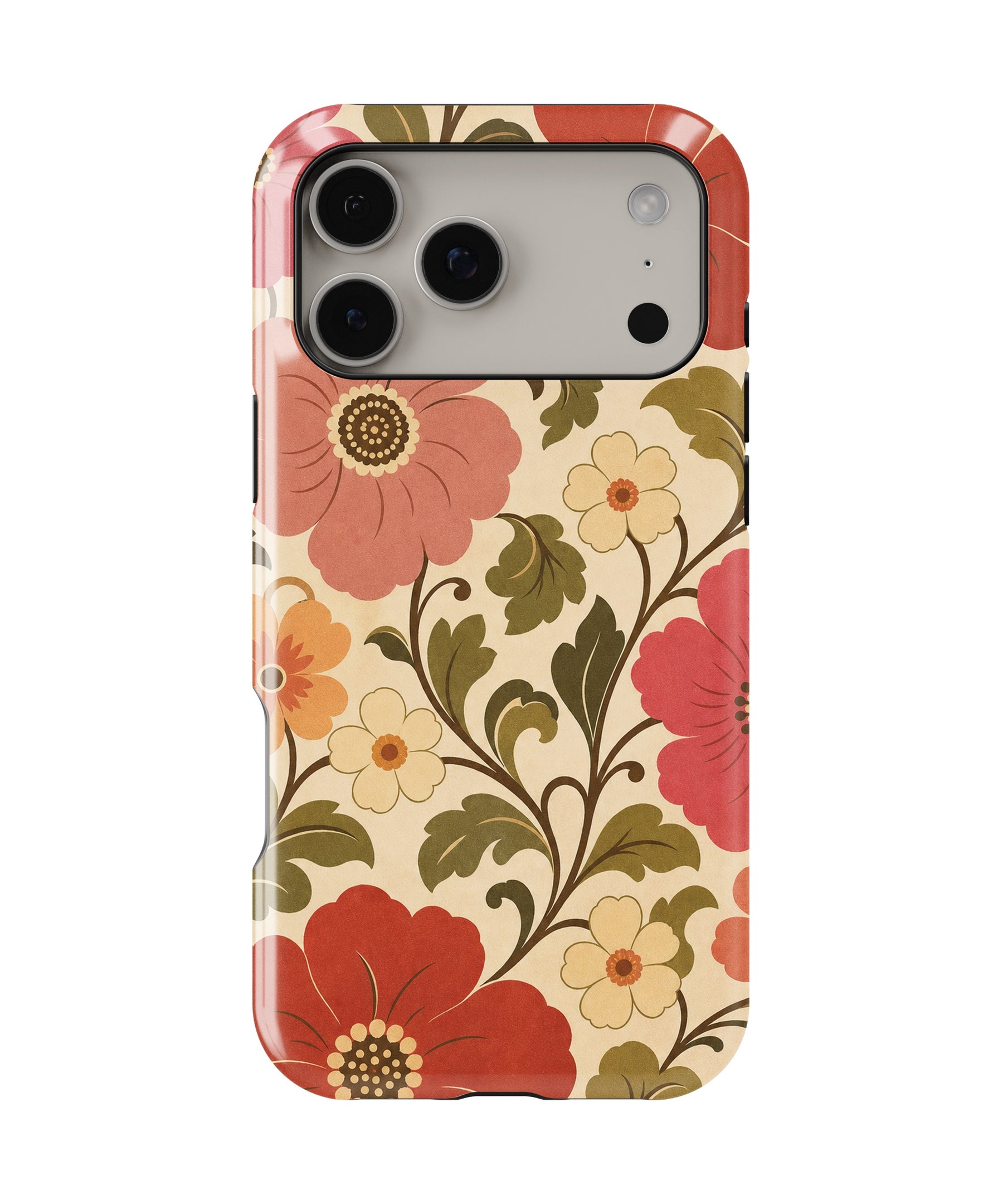 Cream 70s Retro Oversized Floral MagSafe iPhone Tough Case – Custom Name Option
