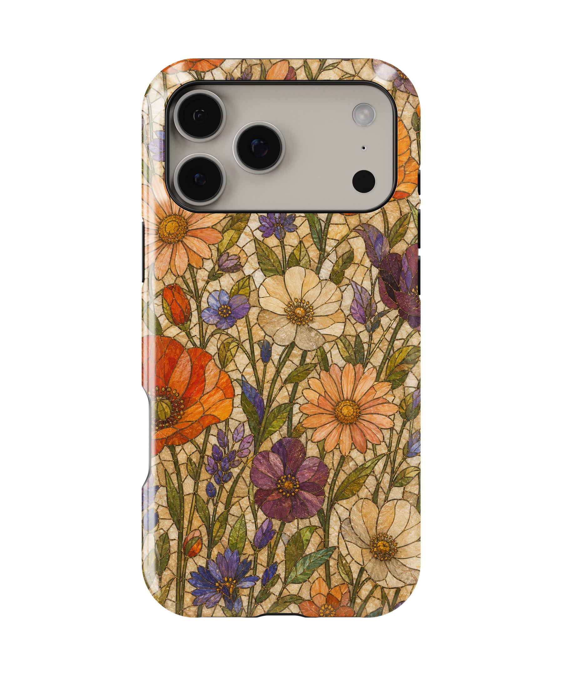 Wildflower Stained Glass Mosaic MagSafe iPhone Tough Case – Custom Name Option