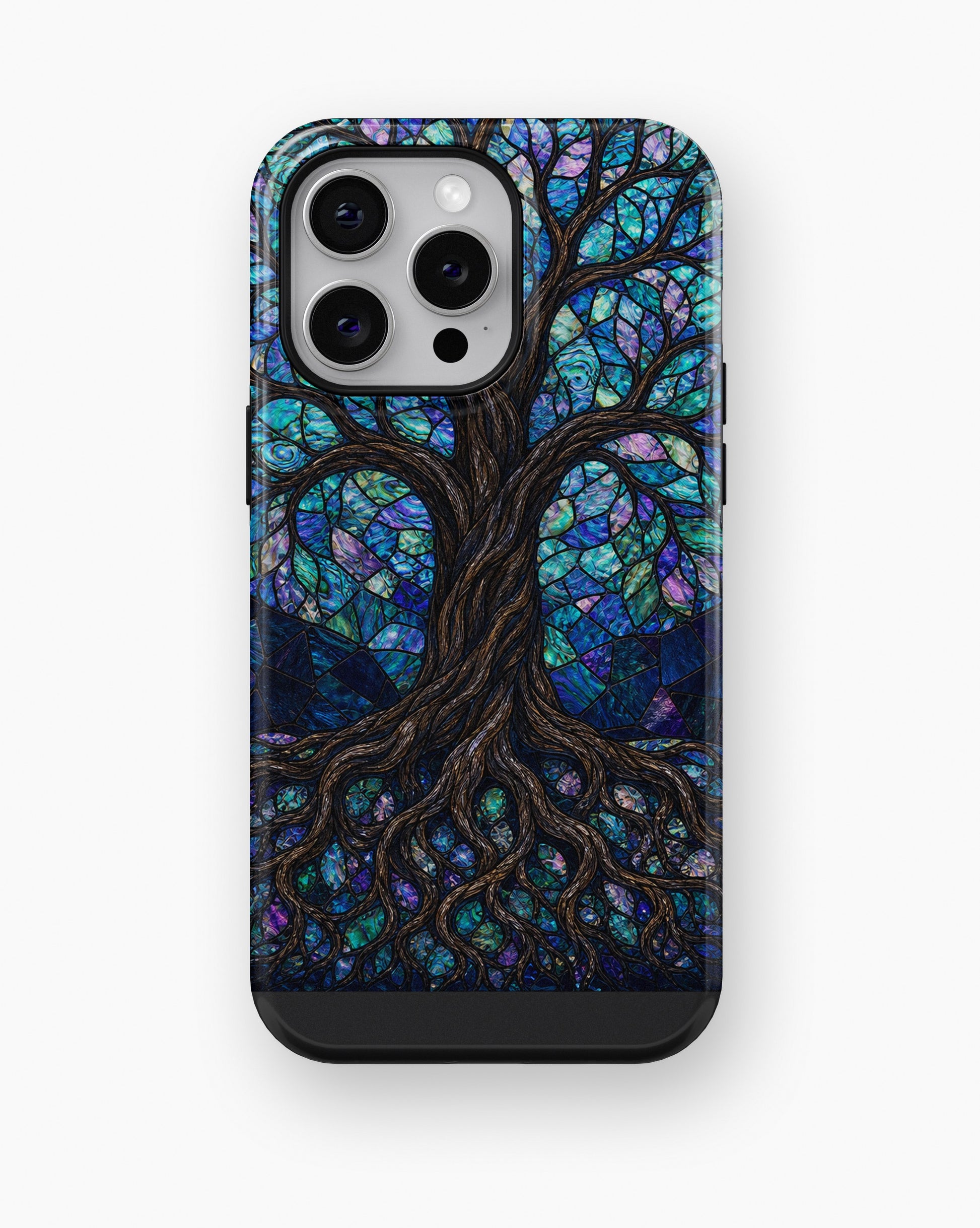 Iridescent blue abalone mosaic Tree of Life shockproof case for iPhone Pro Max models
