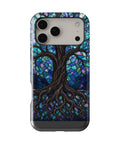 Iridescent blue abalone mosaic Tree of Life shockproof MagSafe iPhone case for iPhone 17 Pro Max