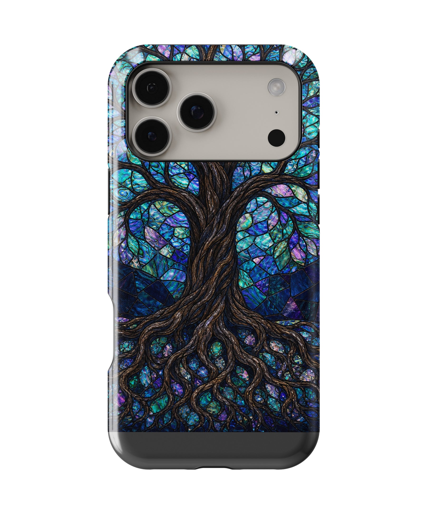 Iridescent Faux Abalone Mosaic Tree of Life MagSafe iPhone Tough Case – Custom Name Option