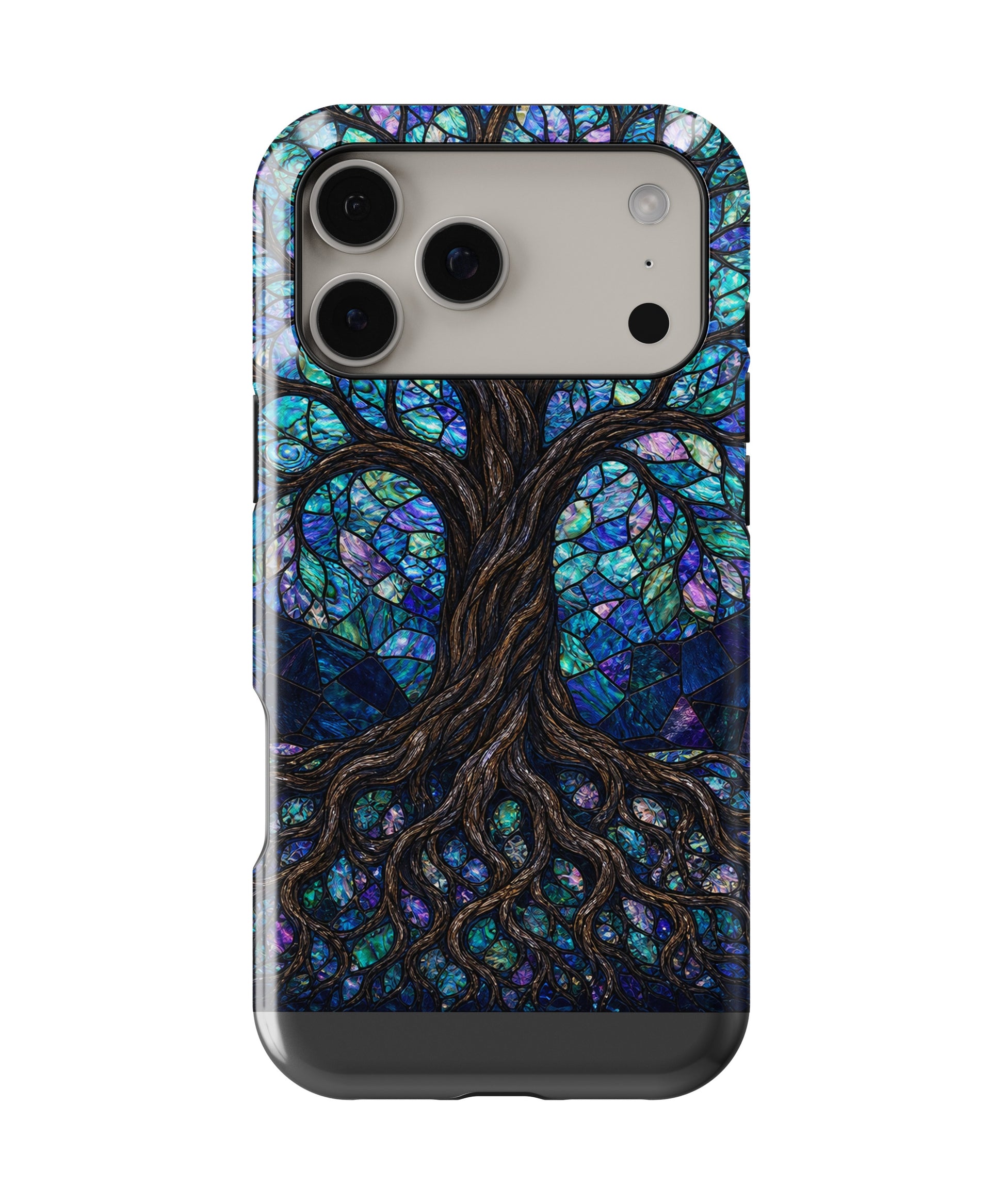 Iridescent blue abalone mosaic Tree of Life shockproof MagSafe iPhone case for iPhone 17 Pro Max