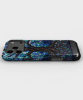 Iridescent blue abalone mosaic Tree of Life tough iPhone case with raised camera and edge protection