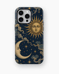 Vintage midnight blue sun and moon celestial shockproof case for iPhone Pro Max models