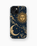 Vintage midnight blue sun and moon celestial shockproof case for standard iPhone models