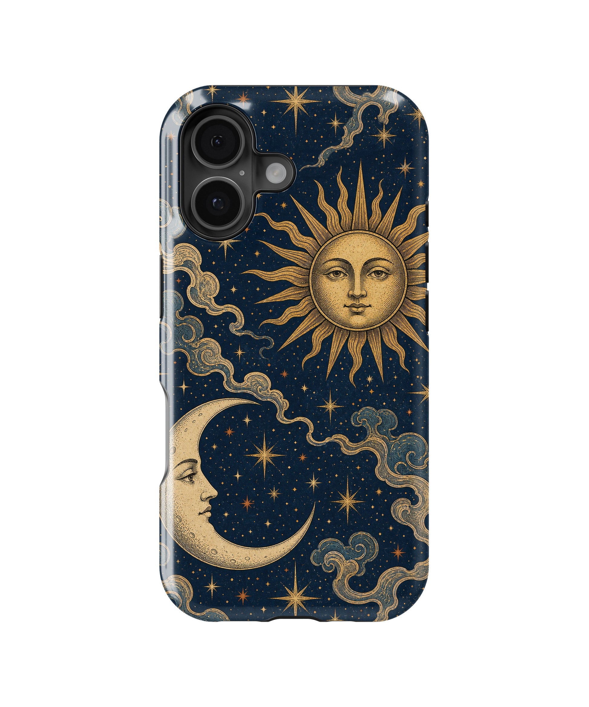 Vintage midnight blue sun and moon celestial MagSafe iPhone tough case for iPhone 17