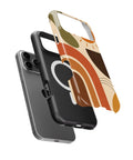 Mid-century earth-tone abstract rainbow color blocks iPhone case with built-in MagSafe magnetic ring