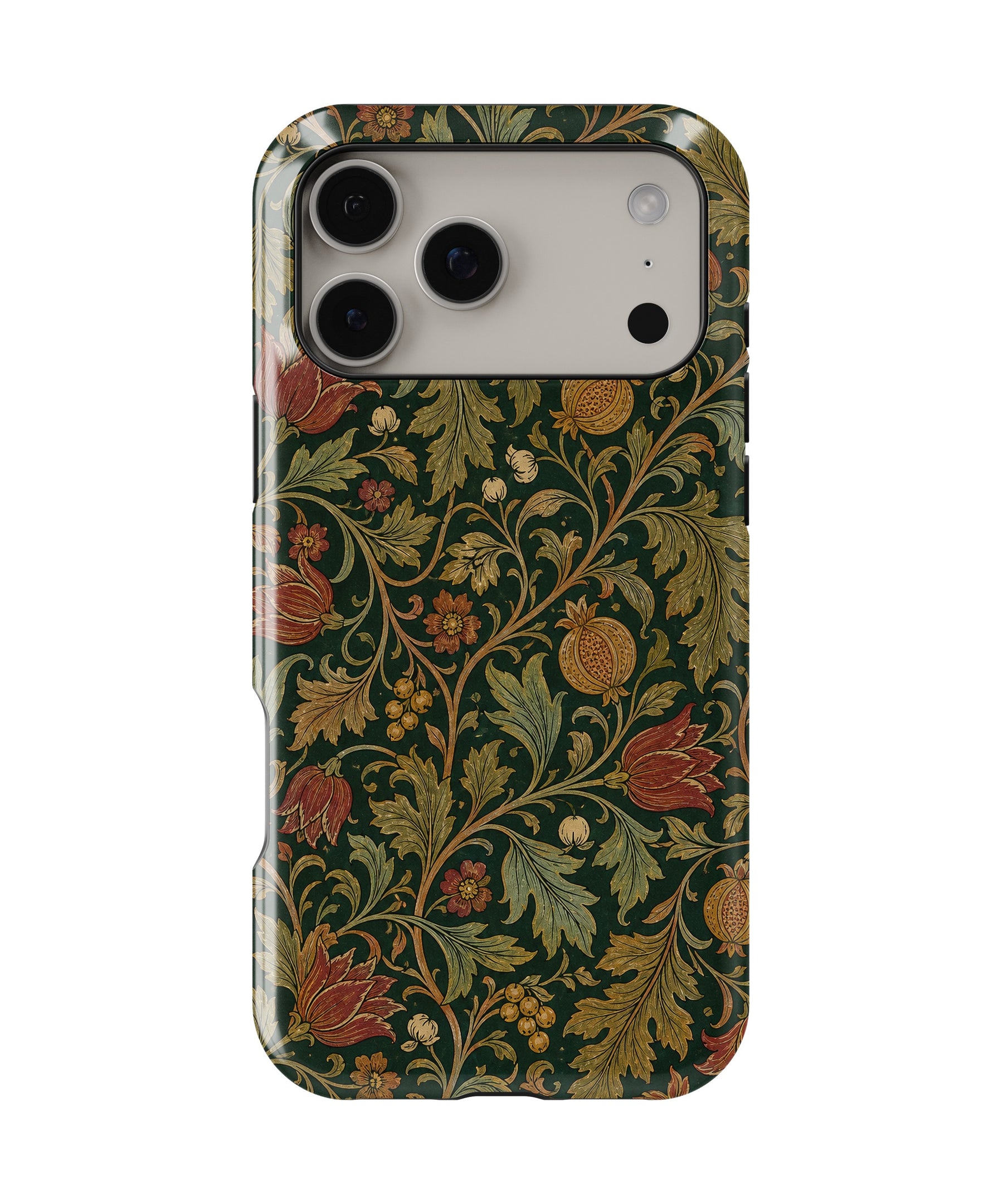 Forest Green Arts and Crafts Botanical MagSafe iPhone Tough Case – Custom Name Option