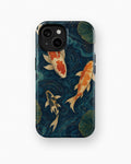 Japanese koi pond with dark blue water and gold ripples shockproof case for standard iPhone models