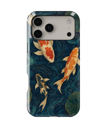 Japanese koi pond with dark blue water and gold ripples shockproof MagSafe iPhone case for iPhone 17 Pro Max