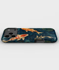 Japanese koi pond with dark blue water and gold ripples tough iPhone case with raised camera and edge protection