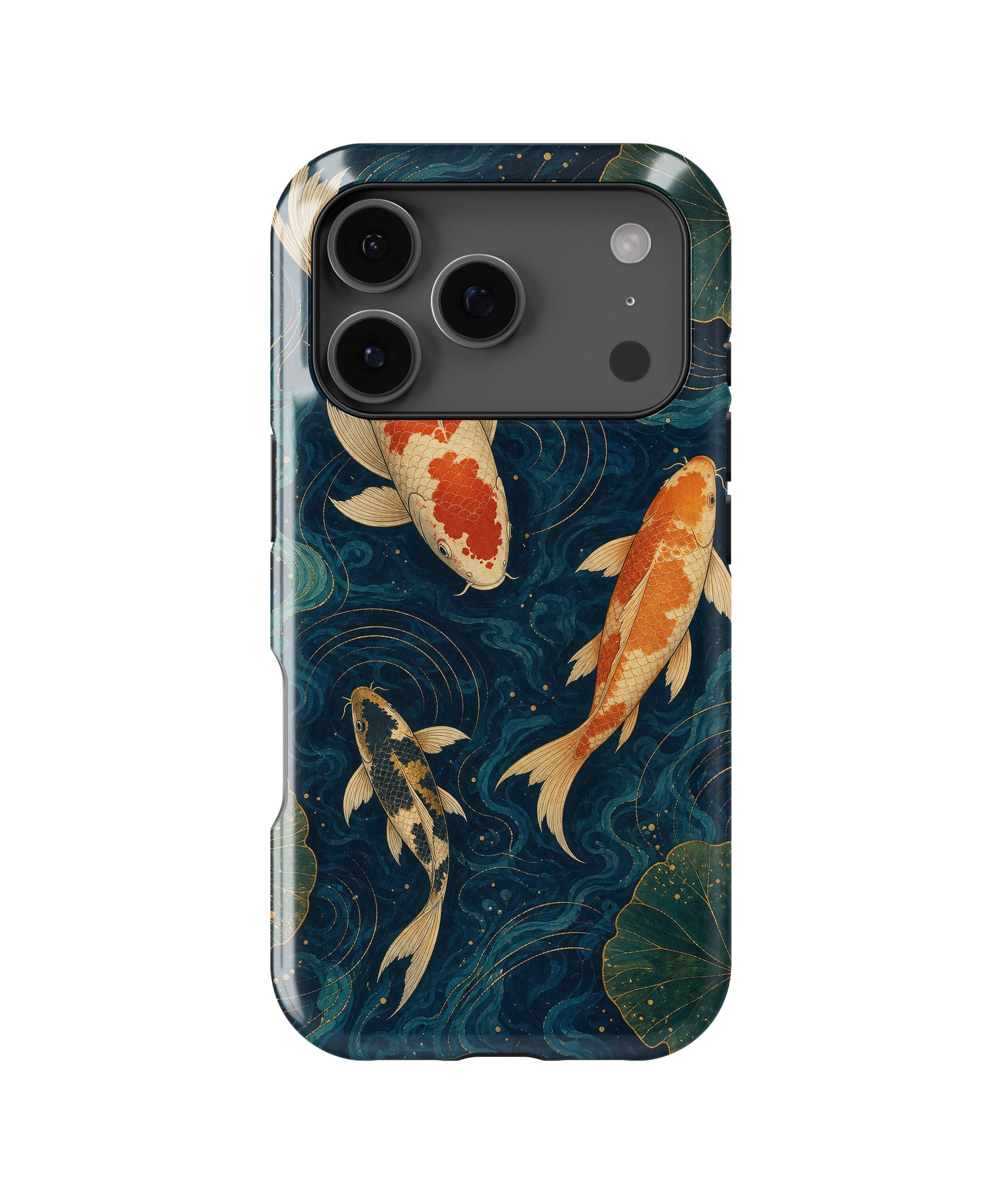 Japanese koi pond with dark blue water and gold ripples MagSafe iPhone tough case for iPhone 17 Pro