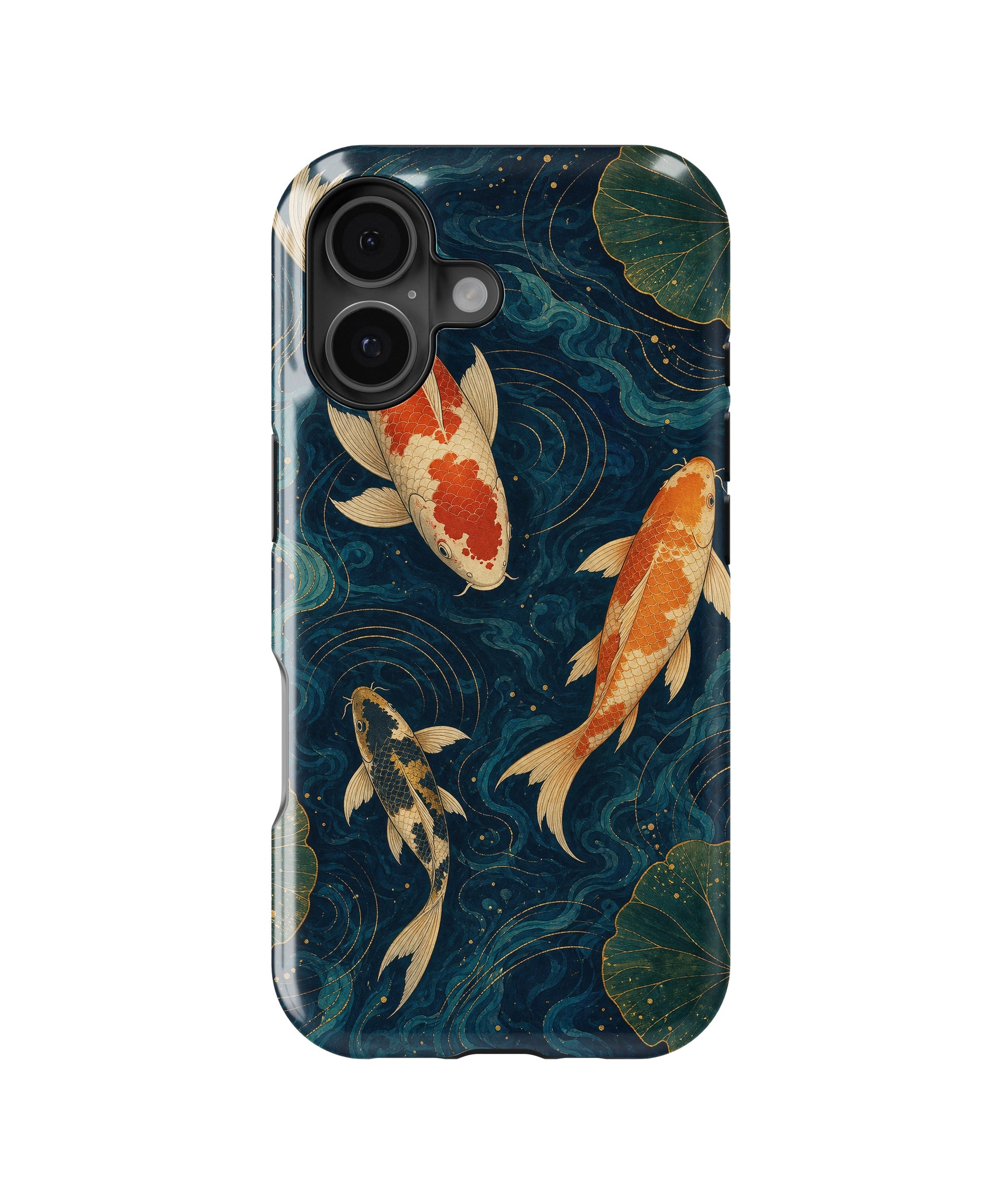 Japanese koi pond with dark blue water and gold ripples MagSafe iPhone tough case for iPhone 17