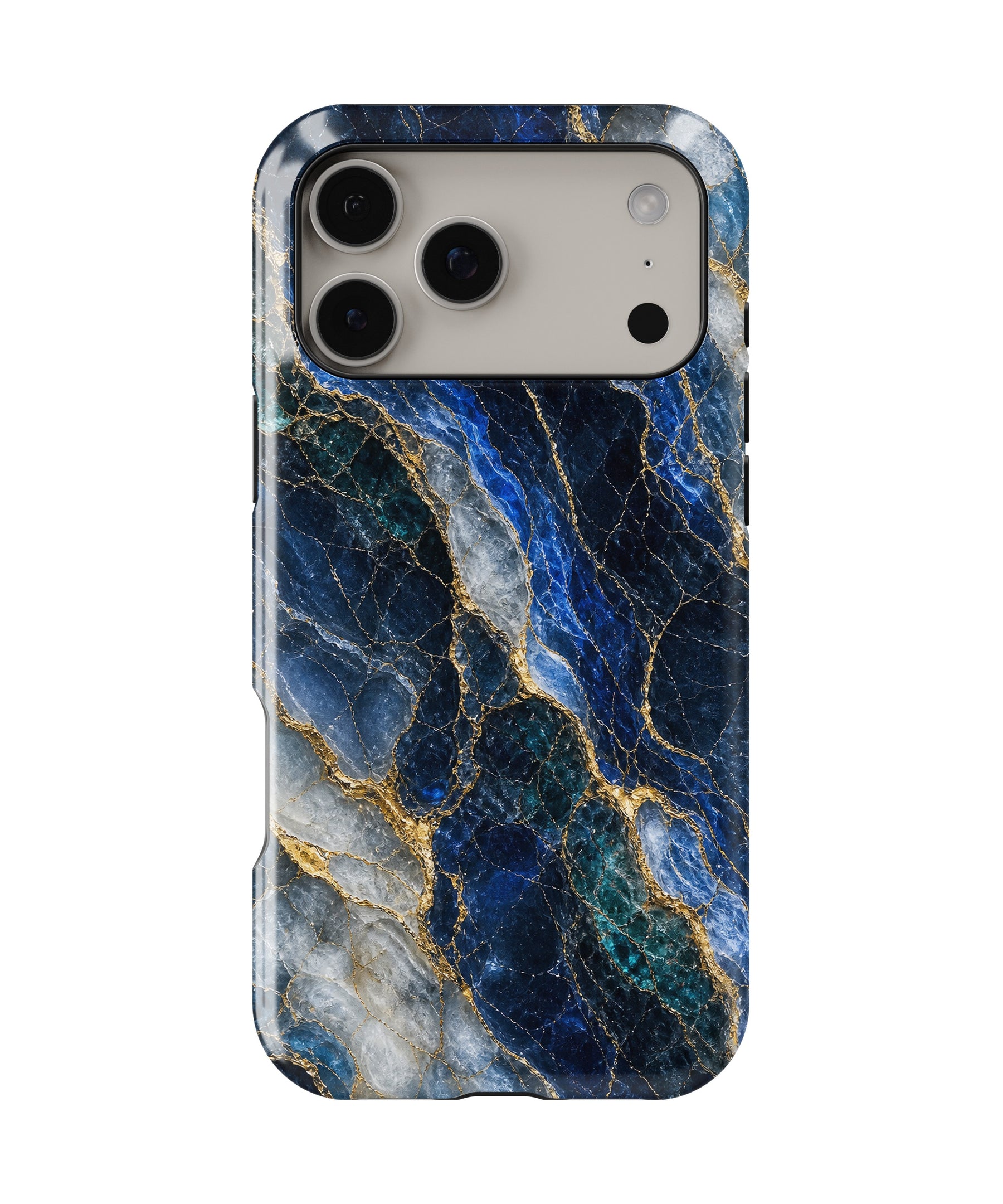 Deep Blue Marble with Gold Veins MagSafe iPhone Tough Case – Custom Name Option