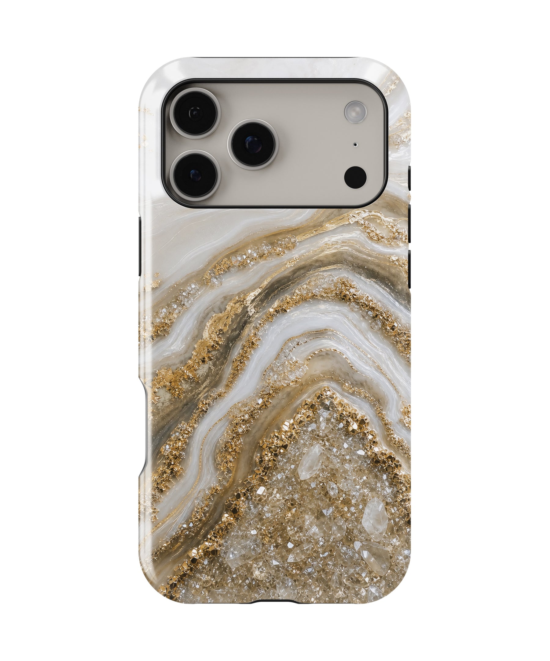 Pearl White Gold Druzy Geode Art MagSafe iPhone Tough Case – Custom Name Option