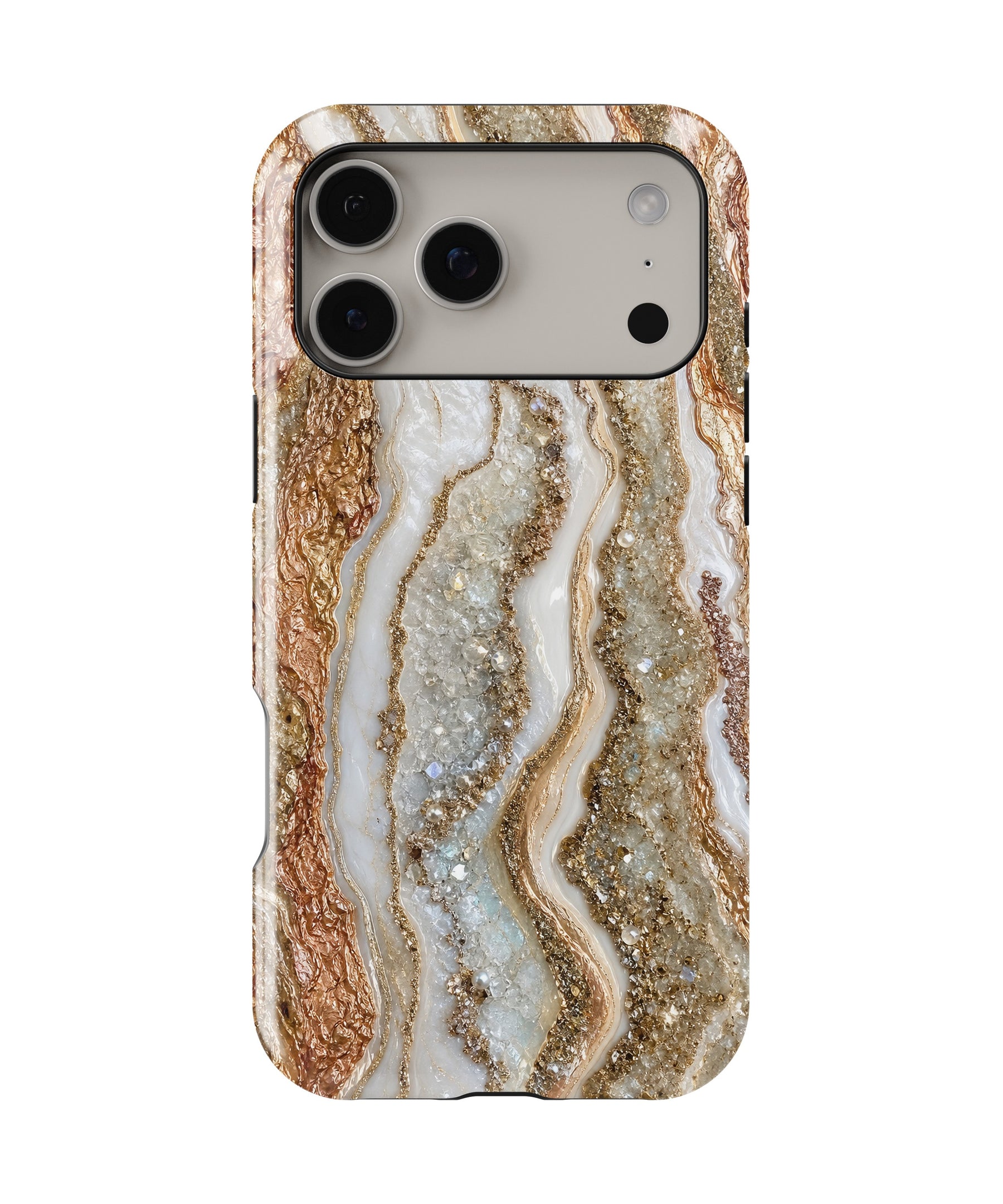 Pearl White Copper Resin Geode Art MagSafe iPhone Tough Case – Custom Name Option