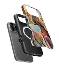 Colorful abstract ocean coral and sea-life collage iPhone case with built-in MagSafe magnetic ring