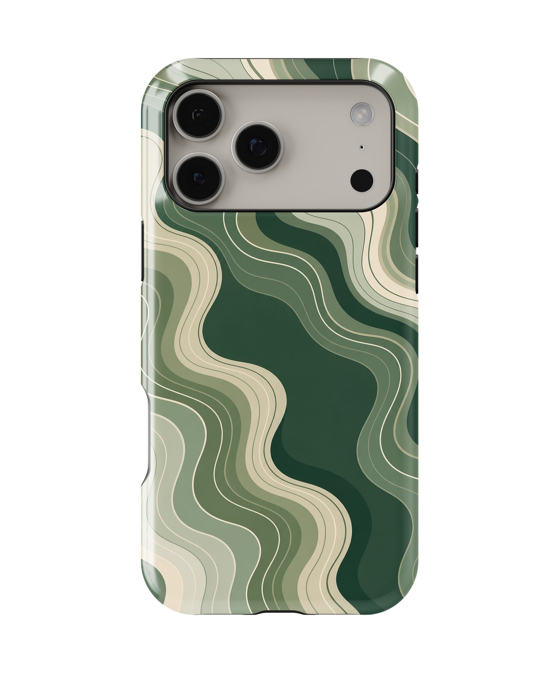 Dark Green Organic Flow Lines MagSafe iPhone Tough Case – Custom Name Option